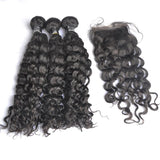 Bundle Deals With Closure Italy Curly Virgin Human Hair Natural Black