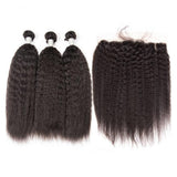 Bundle Deals With Frontal Kinky Straight Virgin Human Hair Natural Black